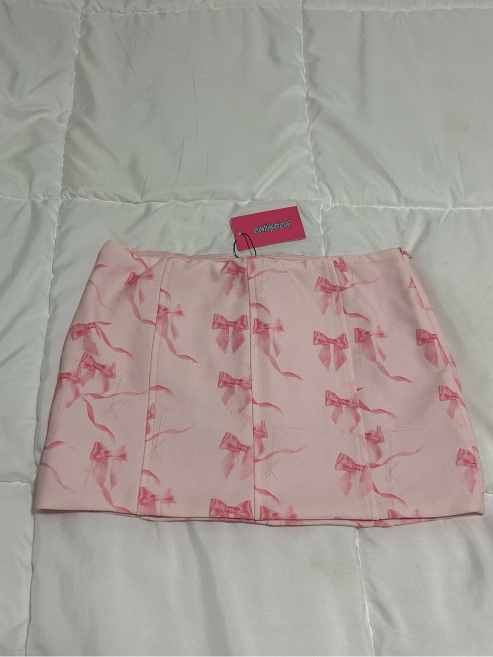 Edikted Pink Bow-Print Mini Skirt